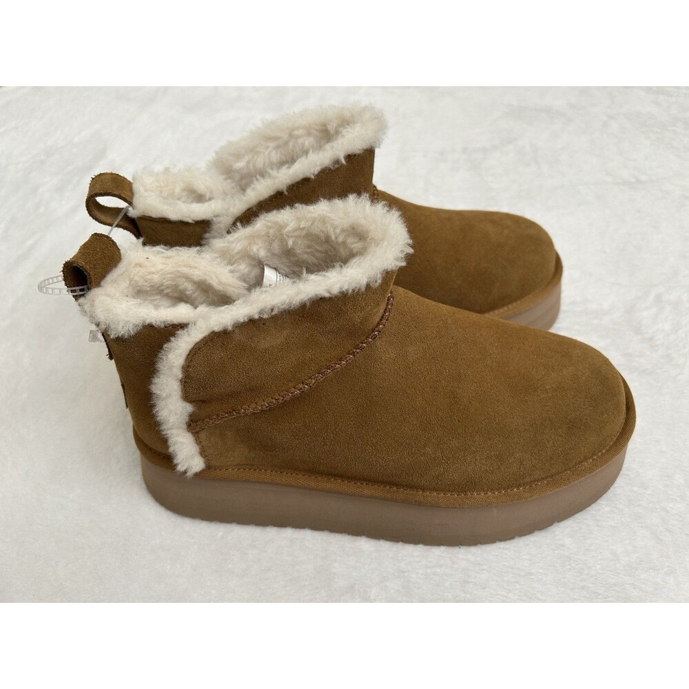 Koolaburra by UGG Cozy Faux Fur Lined Platform Chestnut Ankle Boots Women 9 NEW - Picture 3 of 9